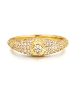 Pave Hex Signet Ring