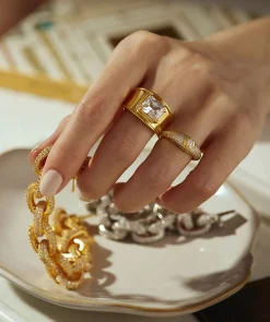 Pave Hex Signet Ring