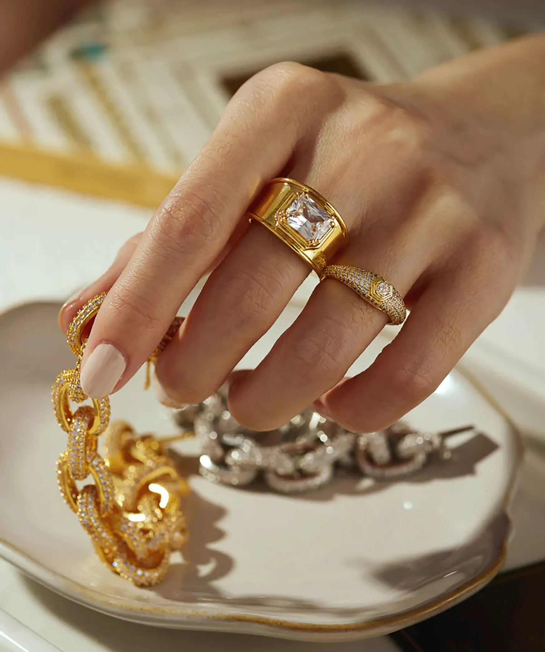 Pave Hex Signet Ring