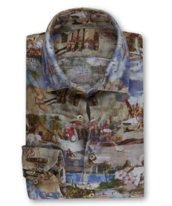 Slim Casual Linen Print