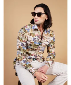 Slim Casual Linen Print