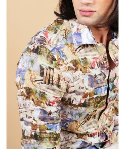 Slim Casual Linen Print