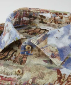 Slim Casual Linen Print